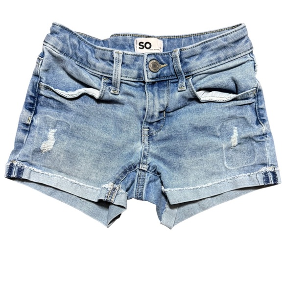 Girls SO Size 7 Denim Shorts – Light Wash Distressed Cuffed Hem - Picture 4 of 7